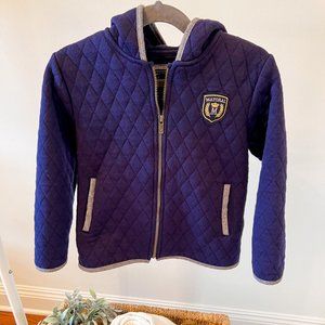 Mayoral Boys Quilted Hood Sweatshirt Jacket in Navy Blue with Grey Trim - 5